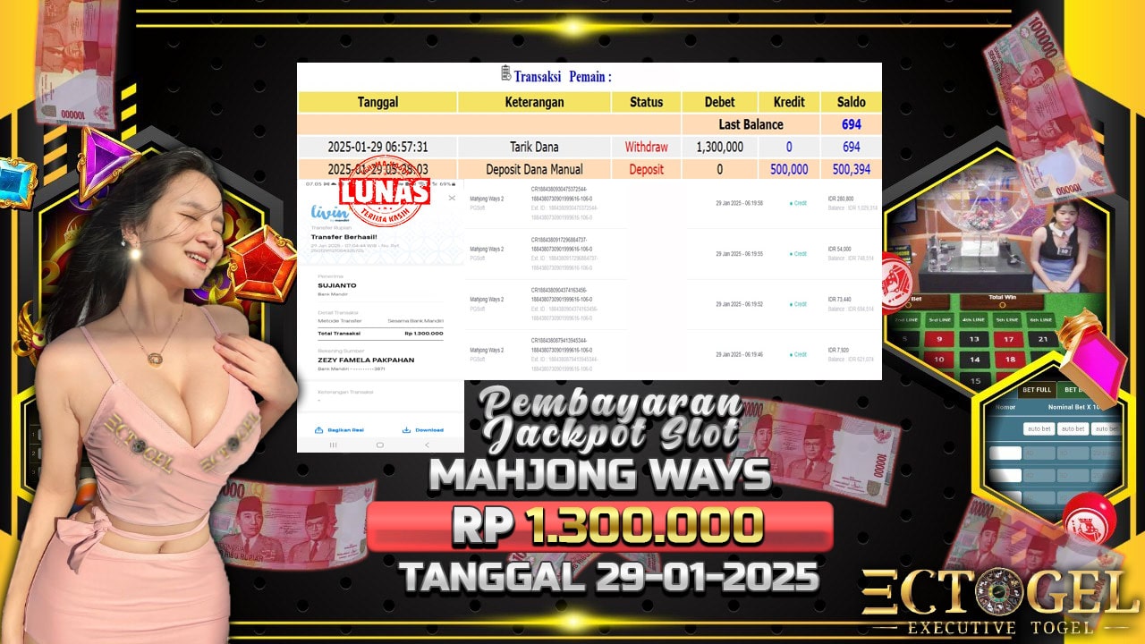 BUKTI JACKPOT SLOT MAHJONG WAYS TERPERCAYA DI INDONESIA TGL 29-01-2025