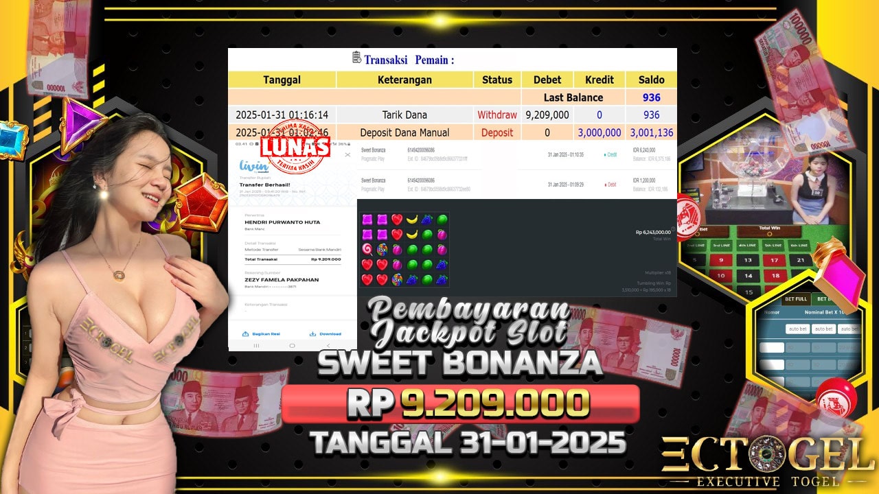 BUKTI JACKPOT SLOT SWEET BONANZA TERPERCAYA DI INDONESIA TGL 31-01-2025