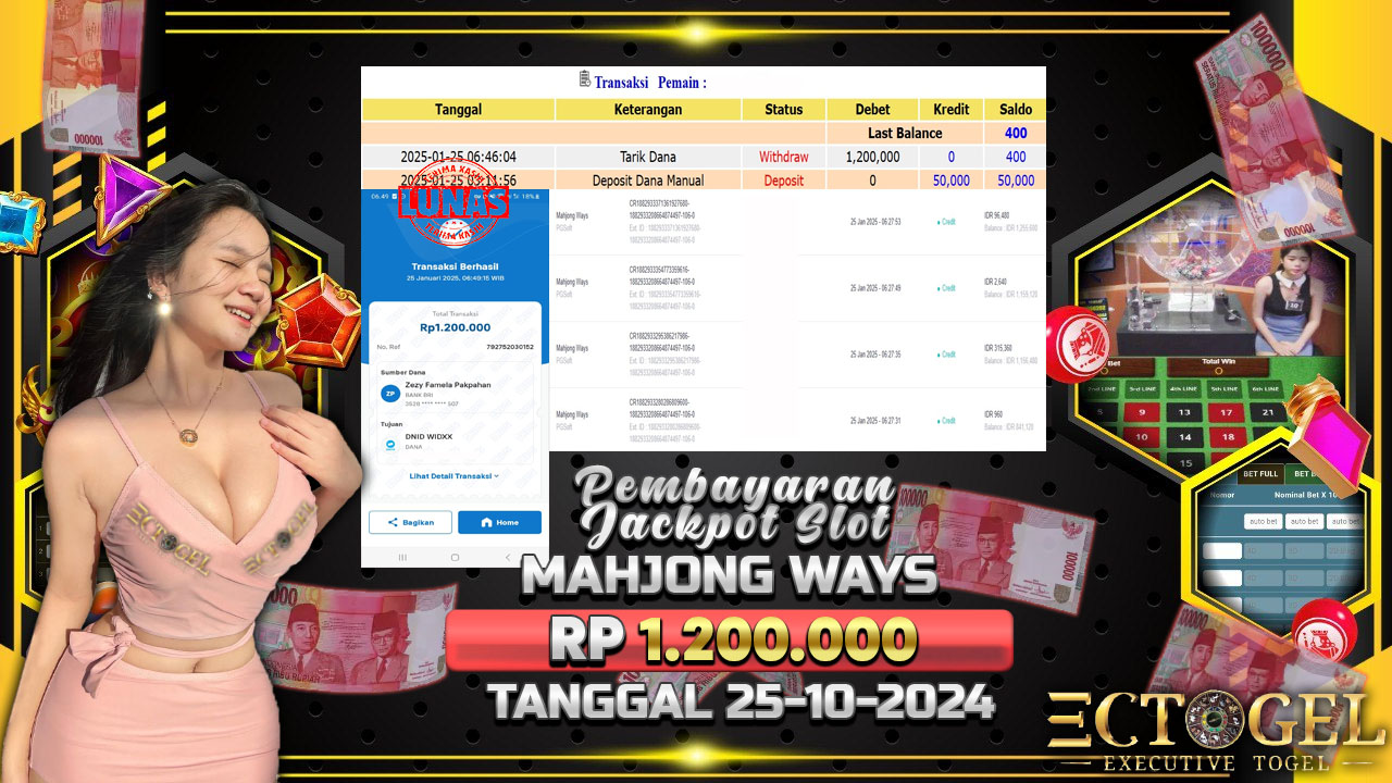 BUKTI JACKPOT SLOT MAHJONG WAYS TERPERCAYA DI INDONESIA TGL 25-01-2025