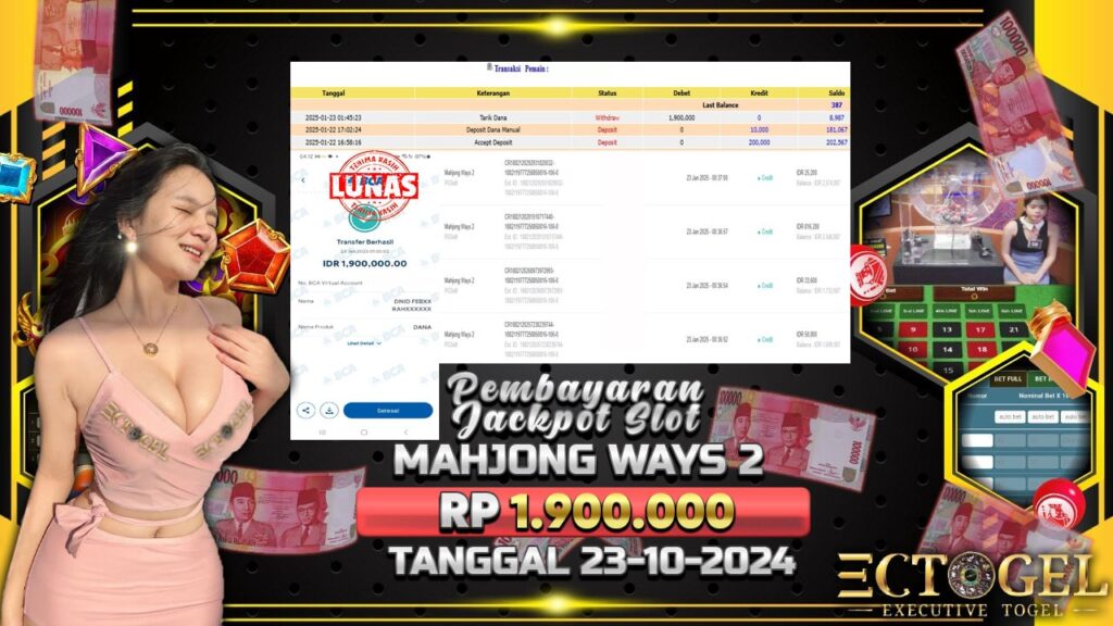 BUKTI JACKPOT SLOT MAHJONG WAYS 2 TERPERCAYA DI INDONESIA TGL 23-01-2025