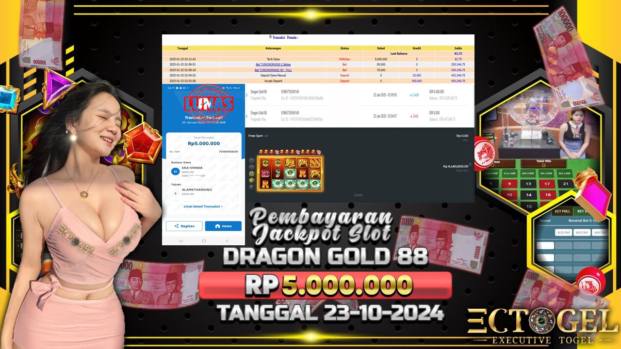 BUKTI JACKPOT SLOT DRAGON GOLD 88 TERPERCAYA DI INDONESIA TGL 22-01-2025