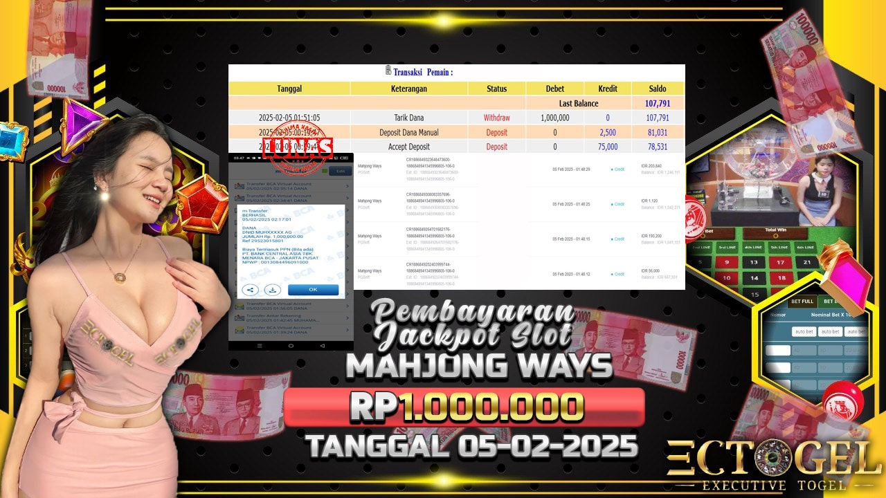 BUKTI JACKPOT SLOT MAHJONG WAYS TERPERCAYA DI INDONESIA TGL 05-02-2025